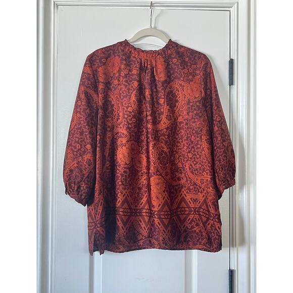Liz Claiborne Blouse Satin V Neck Ruffle Neck Paisley XL - Picture 6 of 8